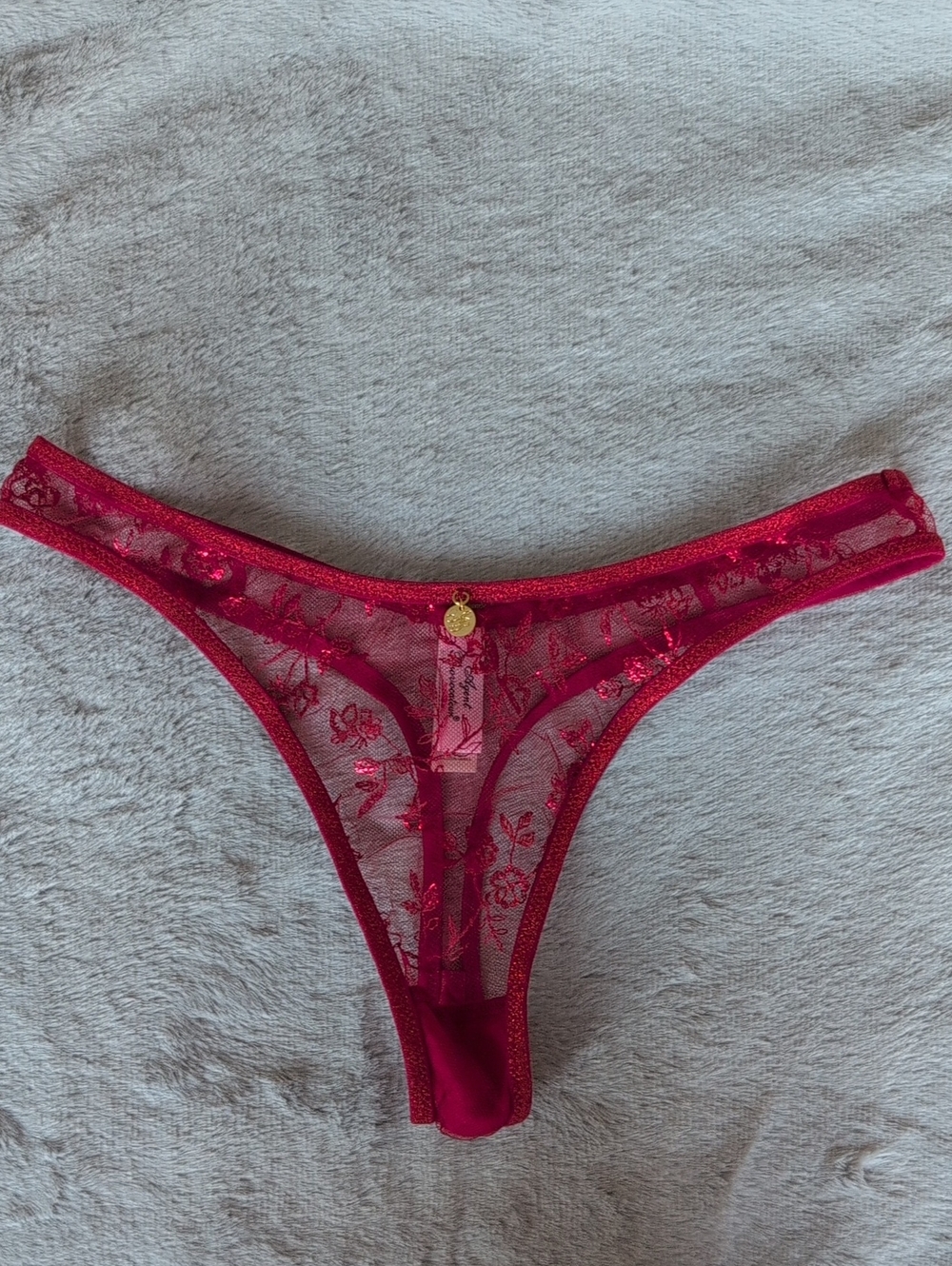 Sheer Floral Lace Thong in Red- Women’s Intimates